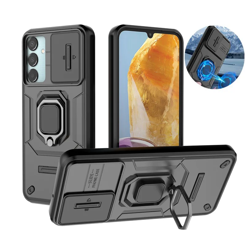 For Samsung Galaxy M15 5G Case Ring Holder Armor Shockproof Coque For Samsung M15 M 15 5G Slide Lens Protect Back Cover