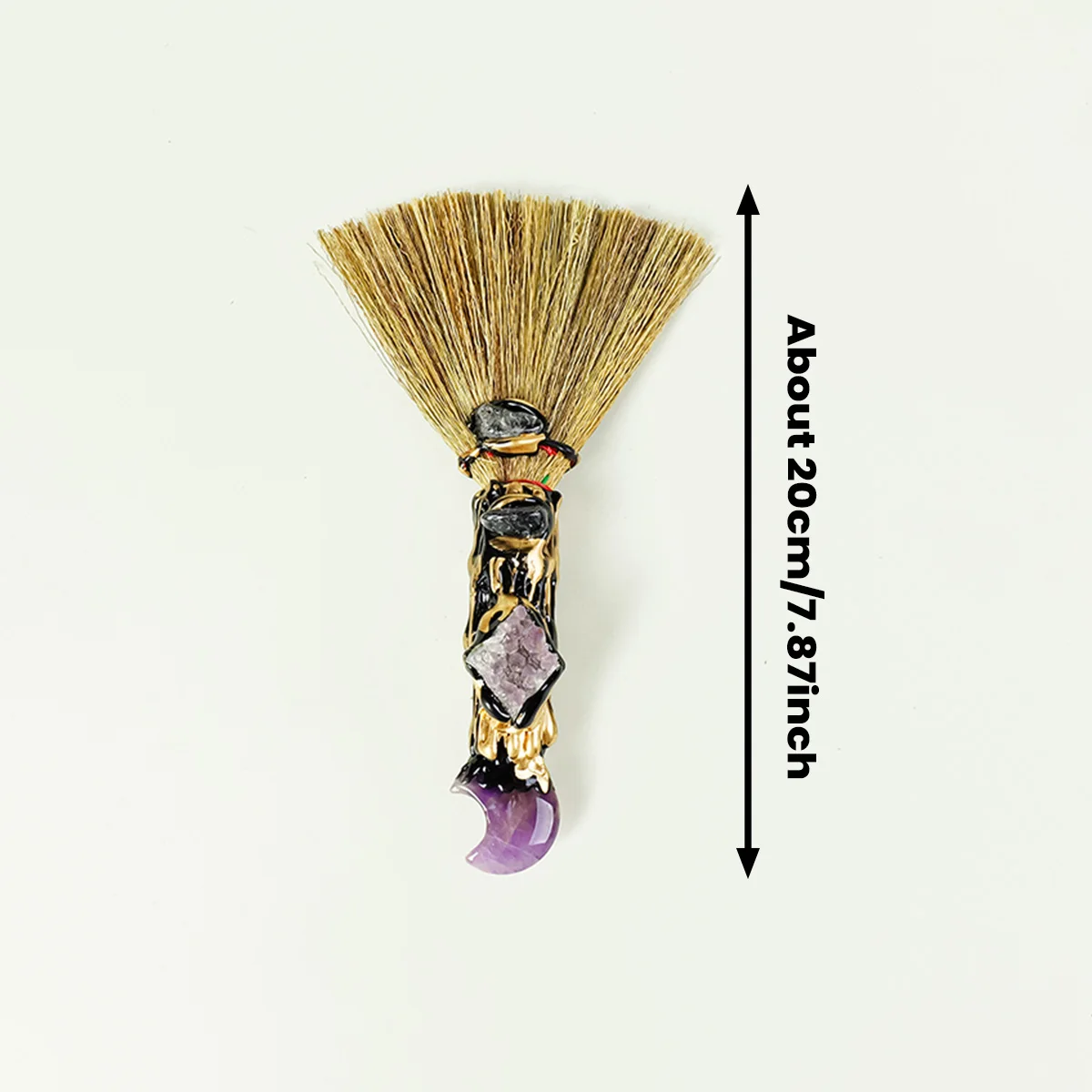 1PC Natural Crystal Moon Besom Gem Magic Broom Crafts Reiki Healing Witch Besom Home Garden Decor Christmas Gift