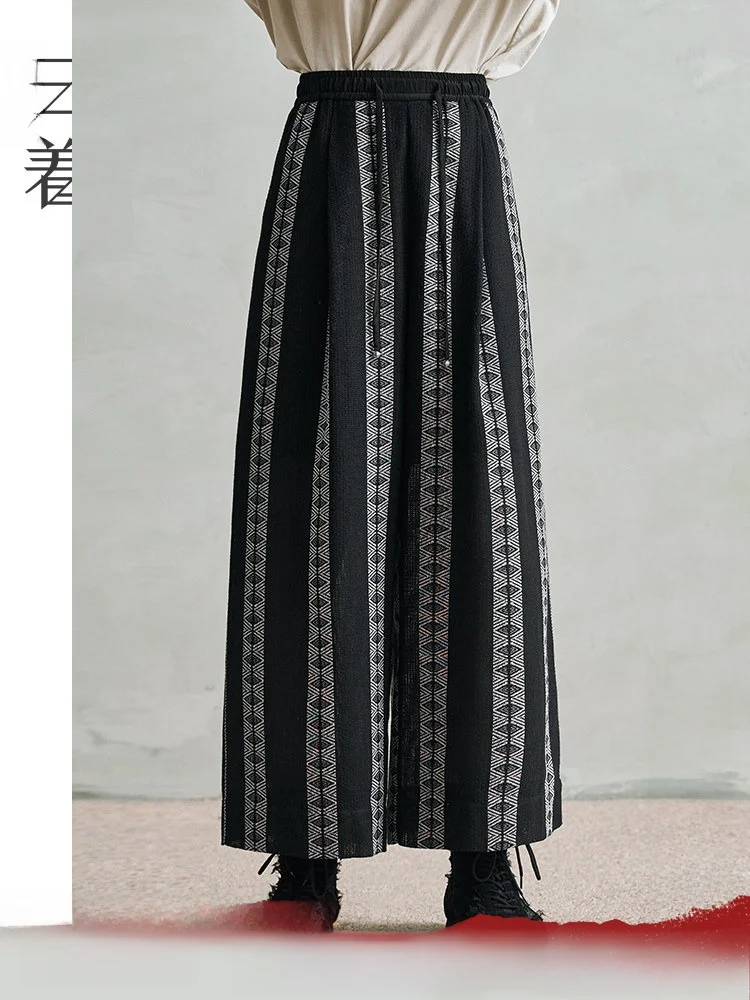 

Women's Casual Striped Loose Wide Leg Pants Spring 2026 Hollow out Ethnic Feel Good Lazy Faionable Commute Sle