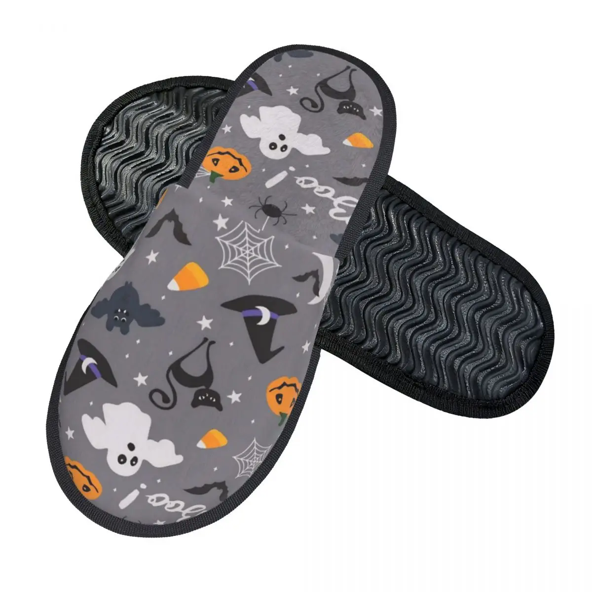 Halloween Ghost Pumpkin Spooky Trick Or Treat Witch Home Cotton Slippers Anti-skid Cozy Memory Foam Cotton Slippers Indoor
