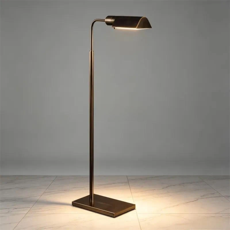 Nickel Reading Floor Lamp with Rotatable Cylindrical Metal Shade for Modern Living Room Bedroom Villa Hotel Decoration