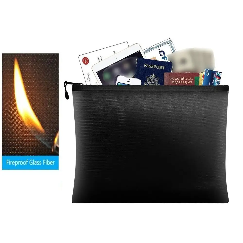 

High Temperature Resistant Fireproof Document Bag Square 4 Sizes Fire Safe Storage Pouch with Zipper Multi-Purpose