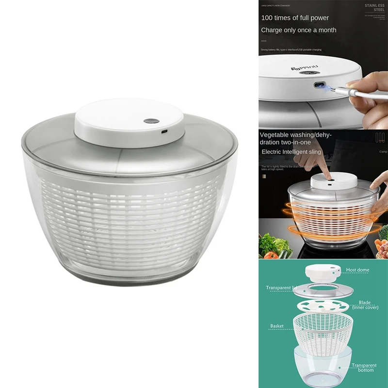 Electric Salad Spinner Food Strainers Salad Making Tool Accessory Automatic Multifunctional Vegetable Salad Ehydrator 6L