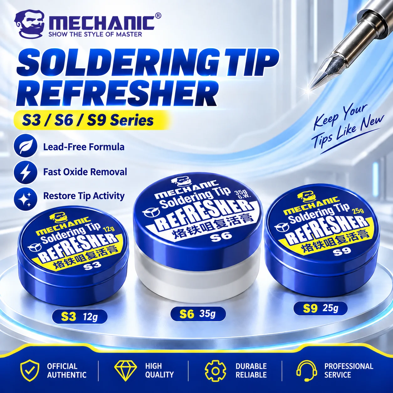 MECHANIC S3 S6 S9 Lead-Free Soldering Tip Refresher Tip Tinner Cleaner for Oxide Removal Soldering Iron Tip Repair Maintenance