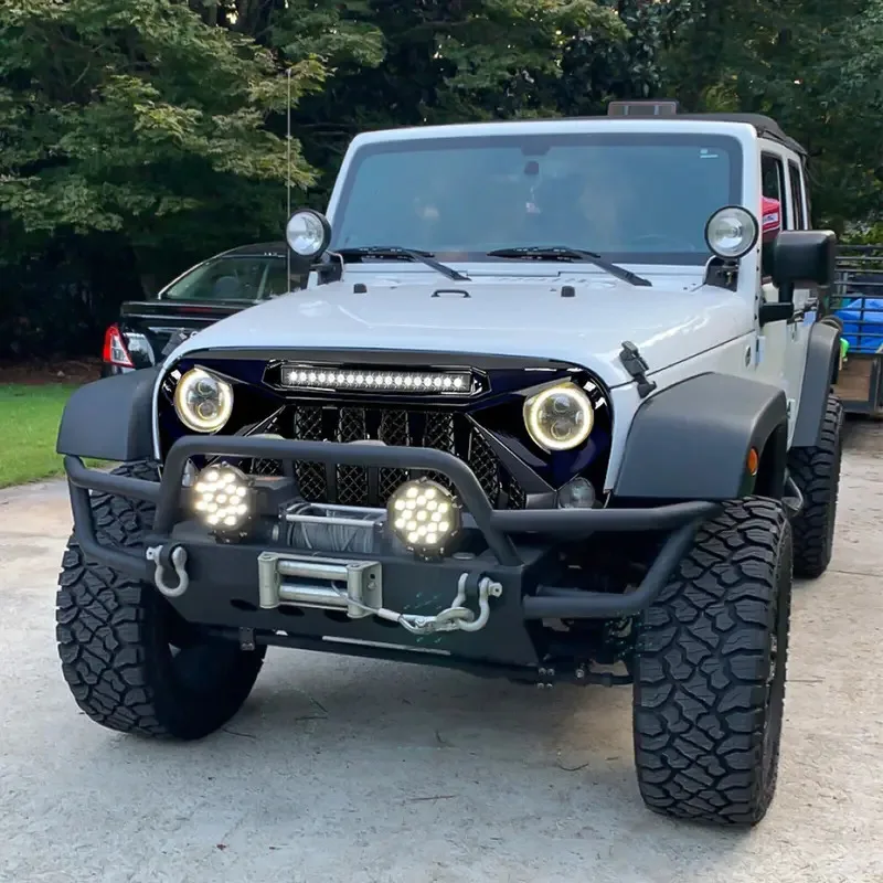 لامع أسود الجبهة نمط مصبغة الوفير شوايات السيارة مع أضواء LED على الطرق الوعرة 2007-2018 JK JKU NEW S البلاستيك