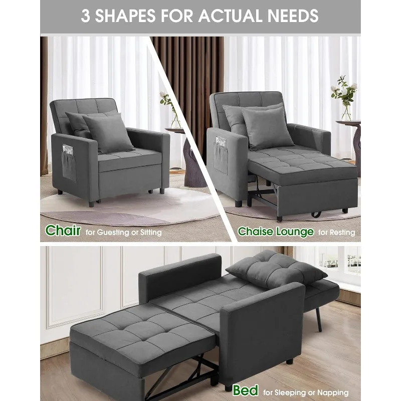 Xspracer [Update] Klapstoelbed, Slaapstoelbed 3 In 1, Traploos Verstelbare Rugleuning, Fauteuil