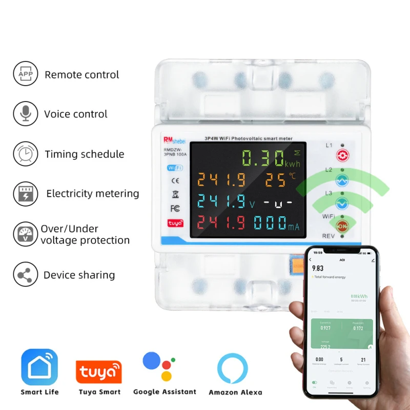 Tu ya WiFi Intelligent Circuit Breaker Automatic Reclosing Protector 3P4W Power Meter Three Phase Reclosure Switch Protections