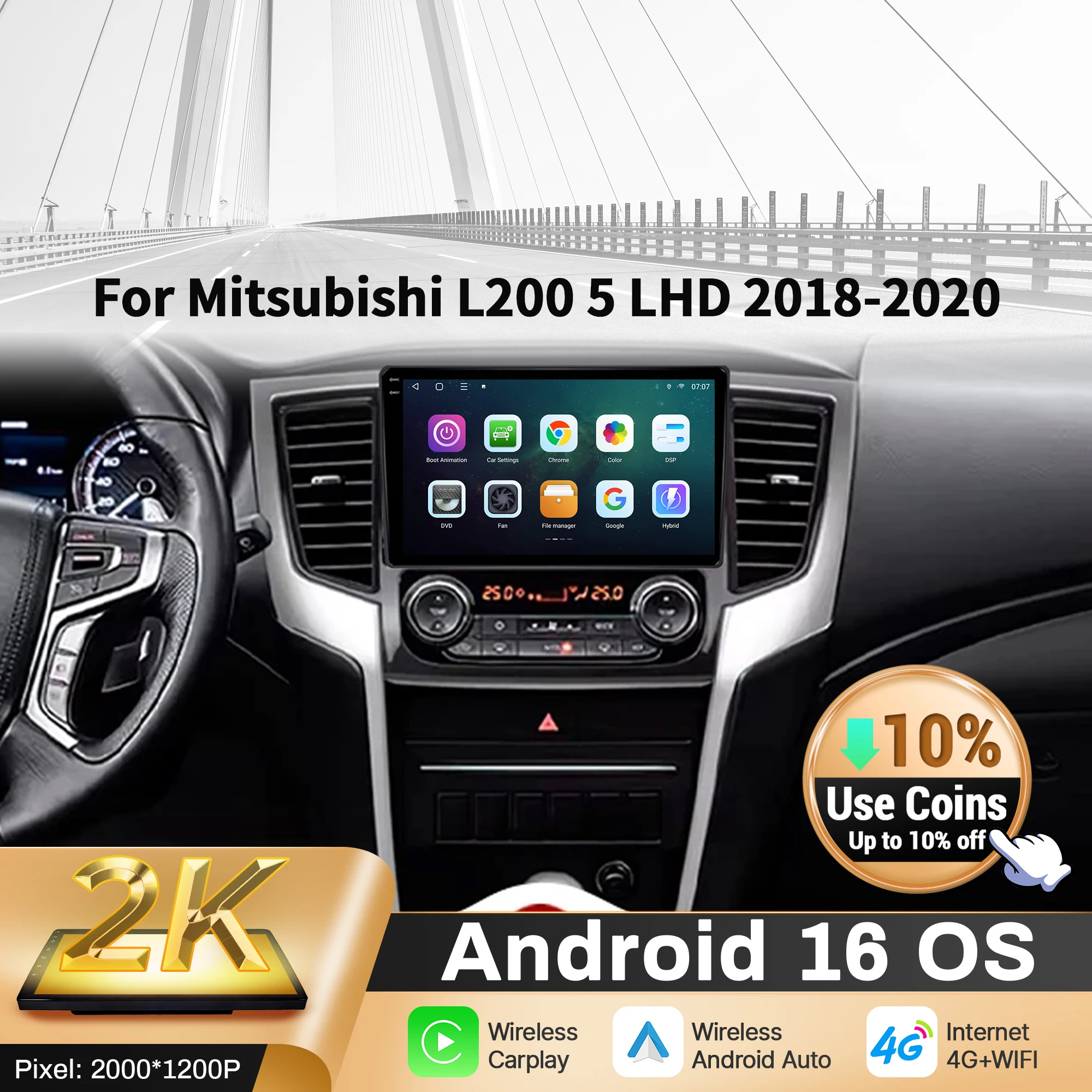 9 inch Car Radio Android 16 For Mitsubishi L200 5 LHD 2018-2020 BT Carplay Multimedia Navigation Head Unit 2K QLED Screen