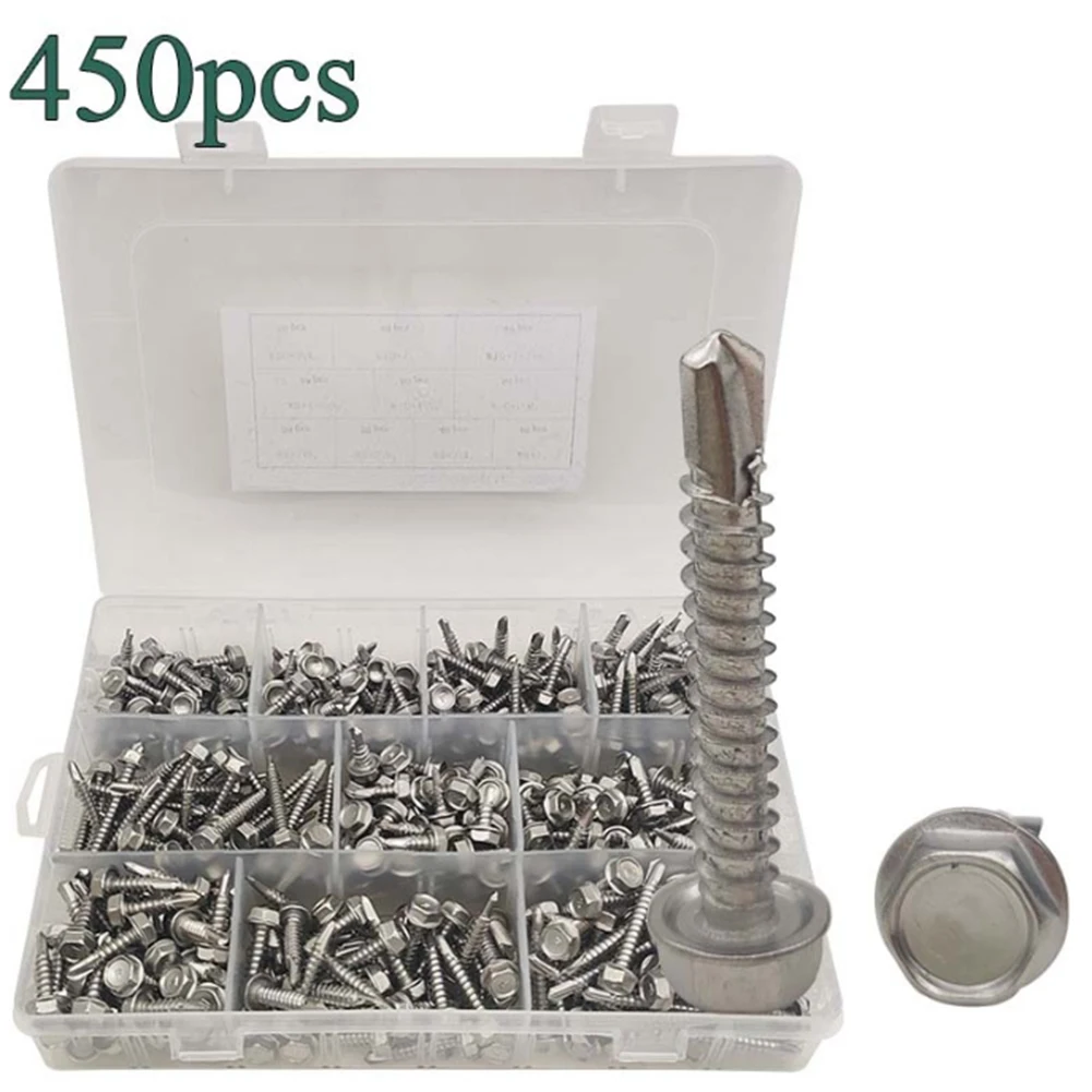 

420 шт. 410 винты с шестигранной головкой и крестообразным шлицем из нержавеющей стали, шестигранные саморезы с шайбами, аксессуары