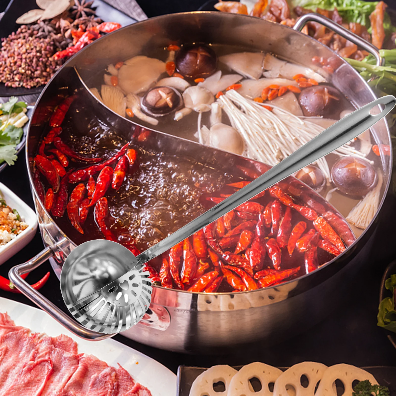 

Stainless Steel Oil Filter Spoon Kitchen Ladle Long Handle Cooking Oil Strainer Spoon Soup Skimmer Multi-Function Food