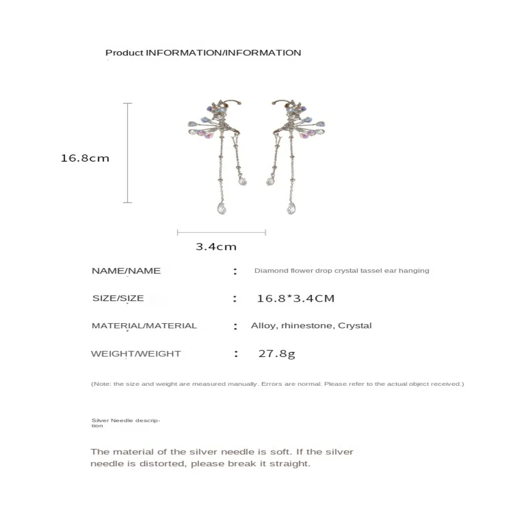 Borboleta cristal franja orelha pendurado strass pingente sem piercing de orelha borboleta gota brincos liga delicada