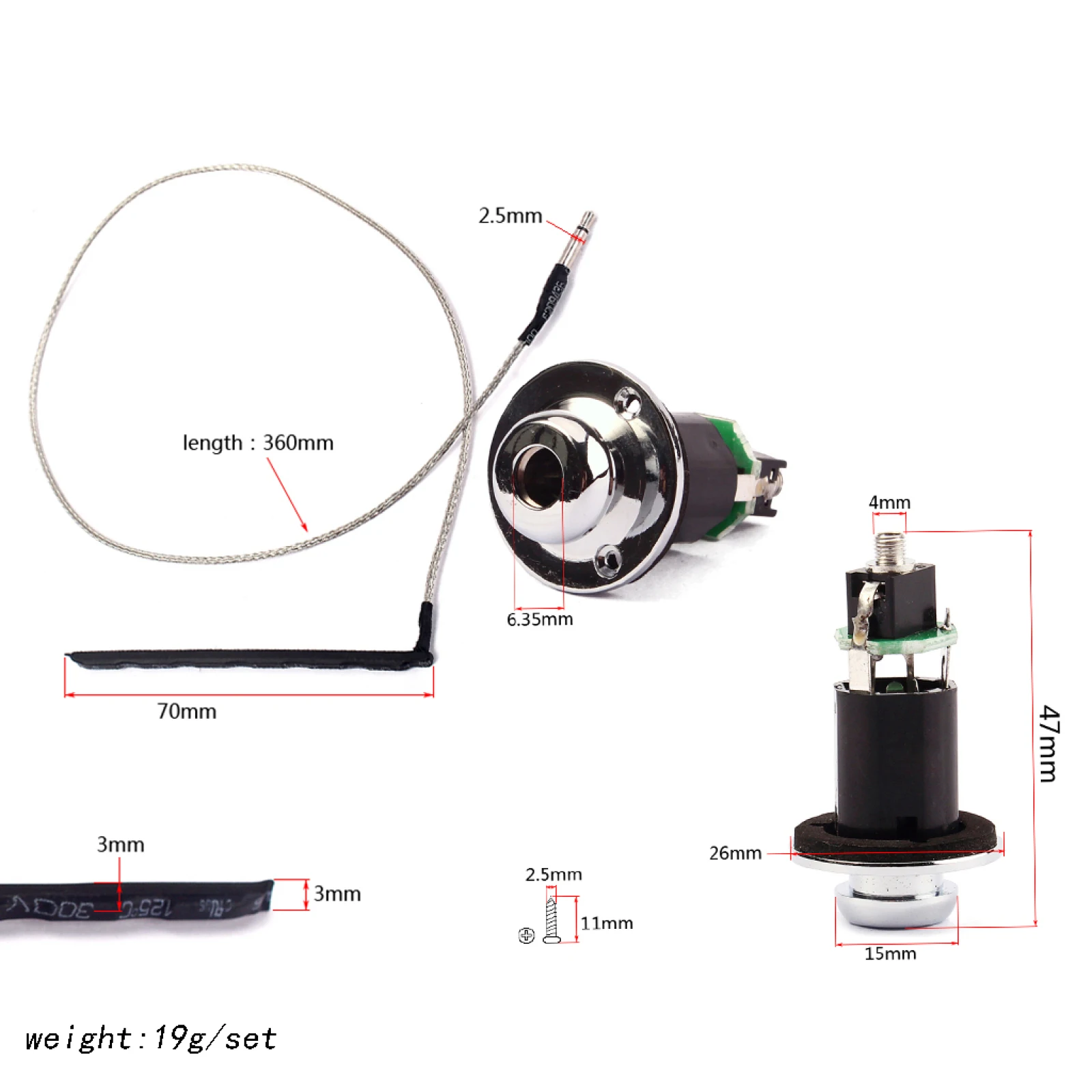 الغيتار بيزو لاقط 70 مللي متر 2.5 مللي متر التوصيل التعادل لاقط تحت السرج الناتج نهاية دبوس مقبس متفرع لملحقات الغيتار الصوتية