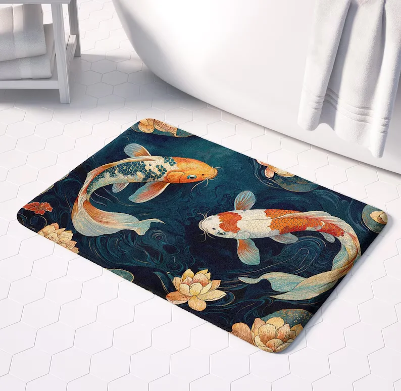 Koi Fish Doormat Pop Art Mat Outdoor Indoor Welcome Entryway Rug Housewarming Gift Front Door Decor Japanese Style Calm Entry