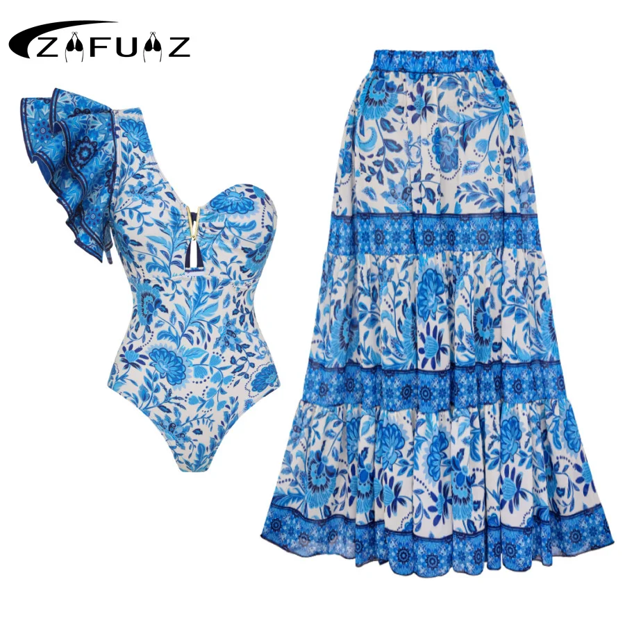 2023 Bikini Floral Ruffled Bikini Set Women 3D Flower High Waist Two Piece Swimsuit Beach Skirt Bathing Suit Swimwear Biquinis