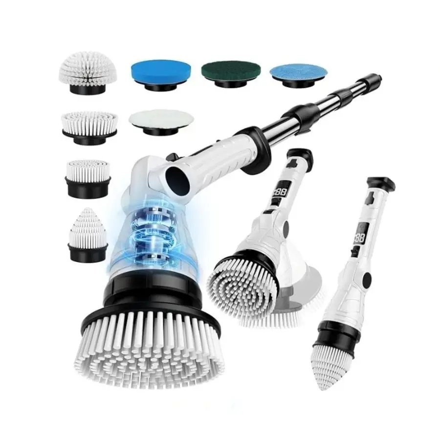 

Беспроводная электрическая щетка-очиститель Spin Scrubber с 8 насадками, длинной регулируемой ручкой, 3 скоростями для глубокой очистки ванных комнат, плитки, пола и ванн.