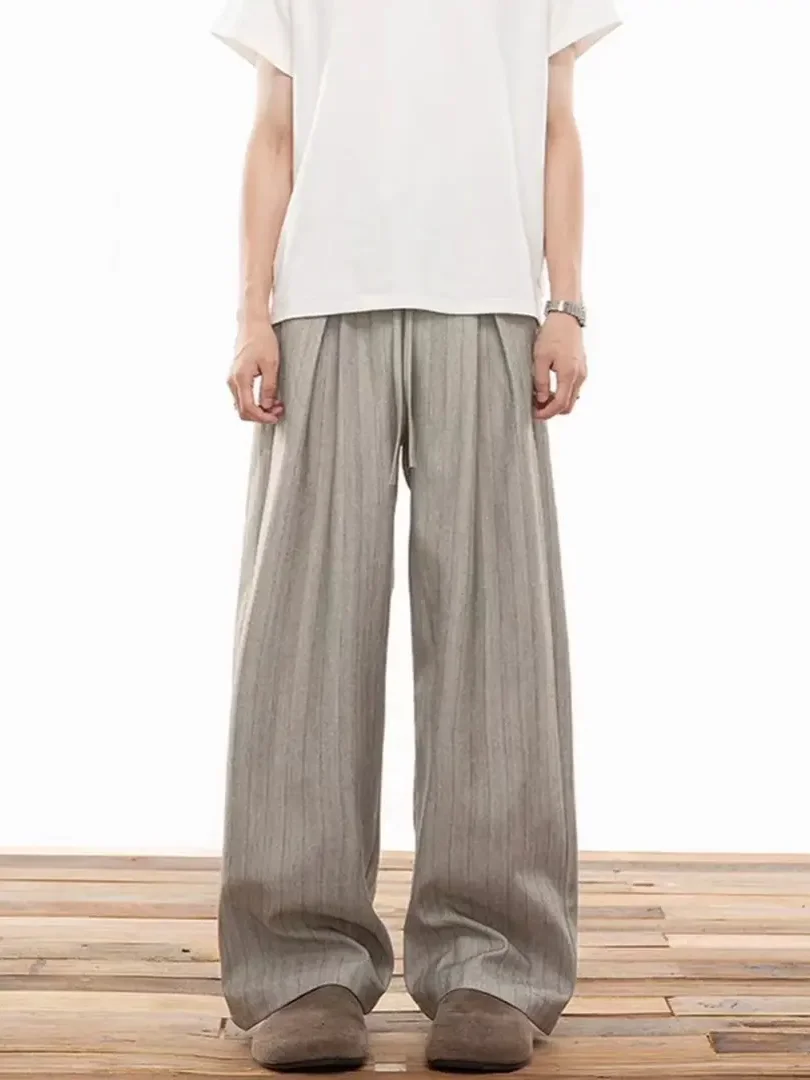 

Мужские повседневные брюки в полоску свободного кроя, драпирующиеся, комфортные, прямые, для осени, для офиса и повседневной носки