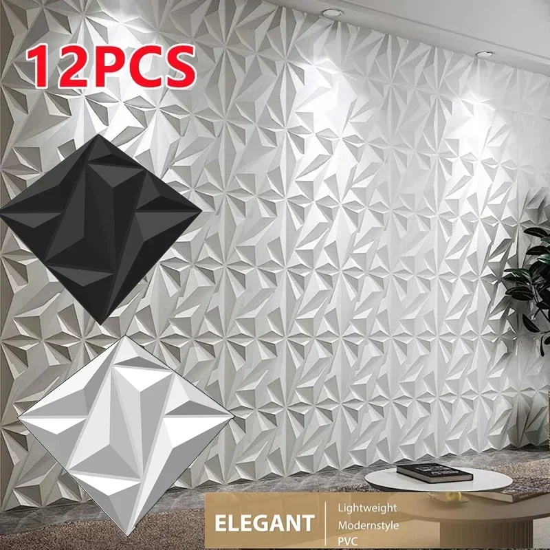 12Pcs/set 3D Wall Sticker Super 3D Art Wall Panel PVC Stone brick tile Waterproof Tiles Diamond Design DIY Home Office Decor