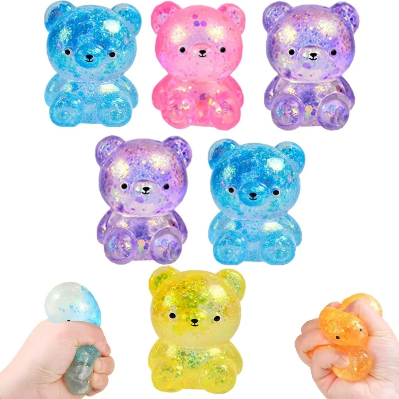 Bear Squishy Toys Glitter Stress Balls Adorable Sensory Toys Squishy Ball for Kids Party Favors Gifts