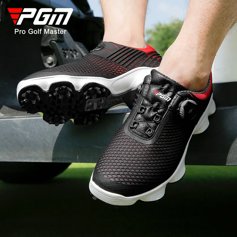 PGM Mens Golf Shoes Spikes Nail Non-Slip Waterproof Genuine Leather Sneakers Comfortable Knob Buckle Golf Men\'S Shoes XZ106