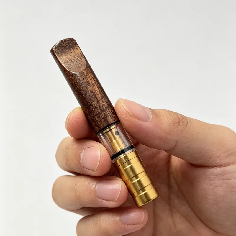 King Size Cigarette Holder Wood &Metal Reusable Tar Filter Tips Washable Fits Regular Medium Thin Cigarettes Portable for Men