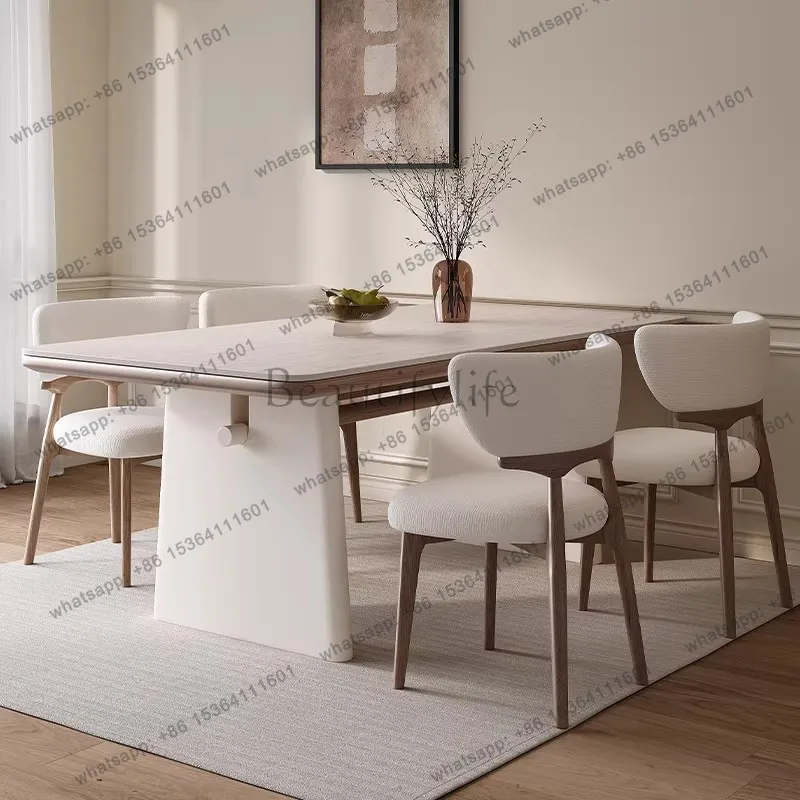 Cream Wind Tunnel Stone Slate Dining Table French Vintage Solid Wood Dining Table Rectangle Household
