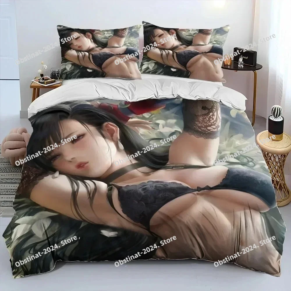 

3D Print Anime Game Tifa Aerith Sexy Girl Lace Bedding Set Duvet Cover Bed Set Quilt Cover Pillowcase Comforter king Queen Size