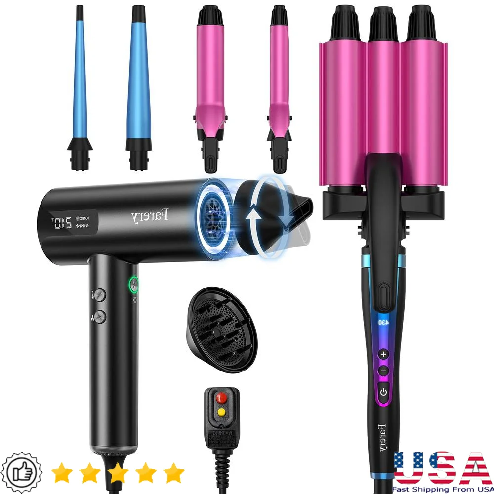 Versatile Hair Styling Set Interchangeable Wand Curler & High-Speed Ionic Dryer