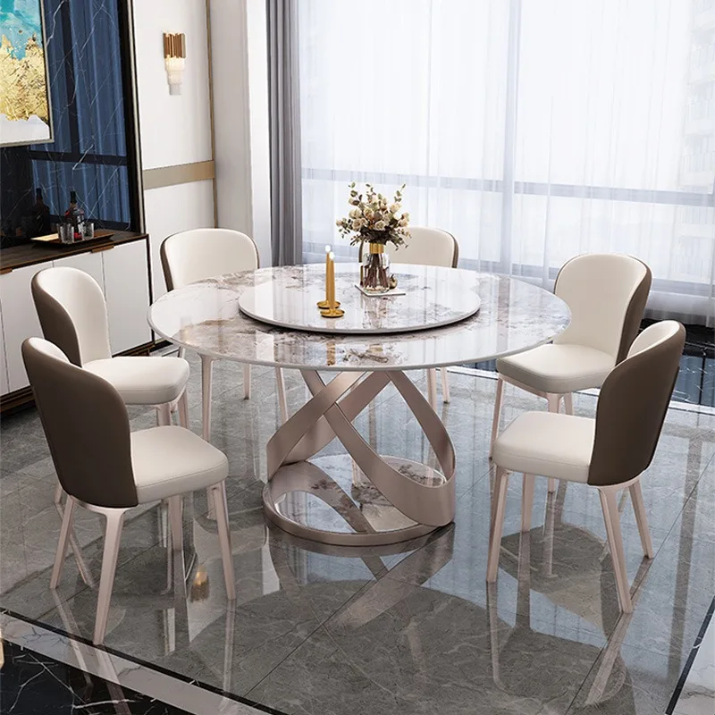 light luxury dining tables round turntable nordic modern dining table 6 chairs Rolling стол кухонный обеденный kitchen furniture