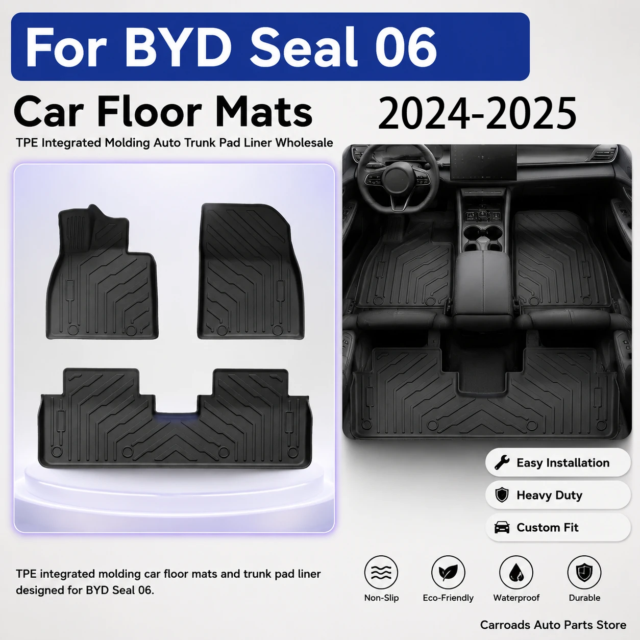  (LHD)Perfect Fit TPE Integrated Floor Mats & Trunk Pad for BYD Seal 06 2024-2025 - Eco-Friendly, Anti-Slip, OEM Fit