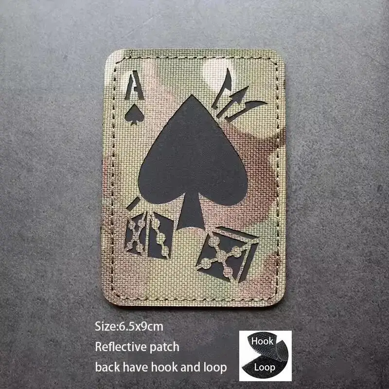 IR Reflective Poker Ace of Spades Tactical Morale Backpack Chapter Nylon Fabric Laser DIY Luminous Patches for Clothing