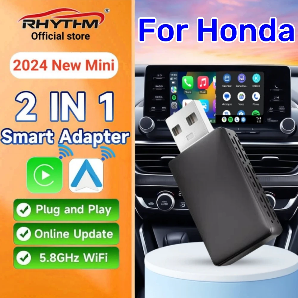 

2024 Mini 2in1 Ai Box Rhythm Wireless Carplay Adapter Android Auto For Honda Accord Hybrid CR-V CIVIC Hatchback Sedan Type HR-V