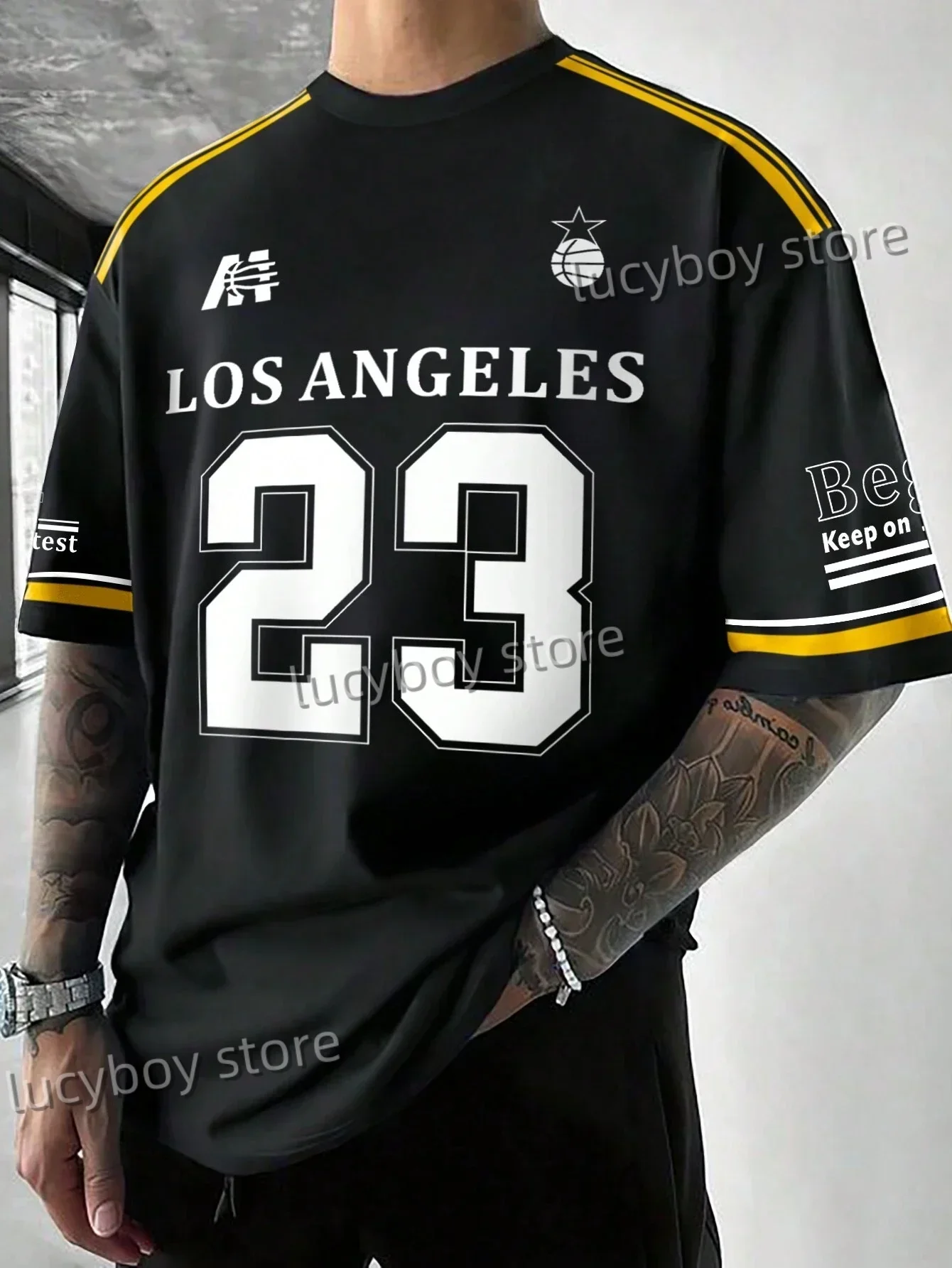 

Mens Casual Letter 23 Print 3D T-Shirt Man Short Sleeve Sportwear Football T-Shirt Vintage Oversize Striped Tees Men Clothes