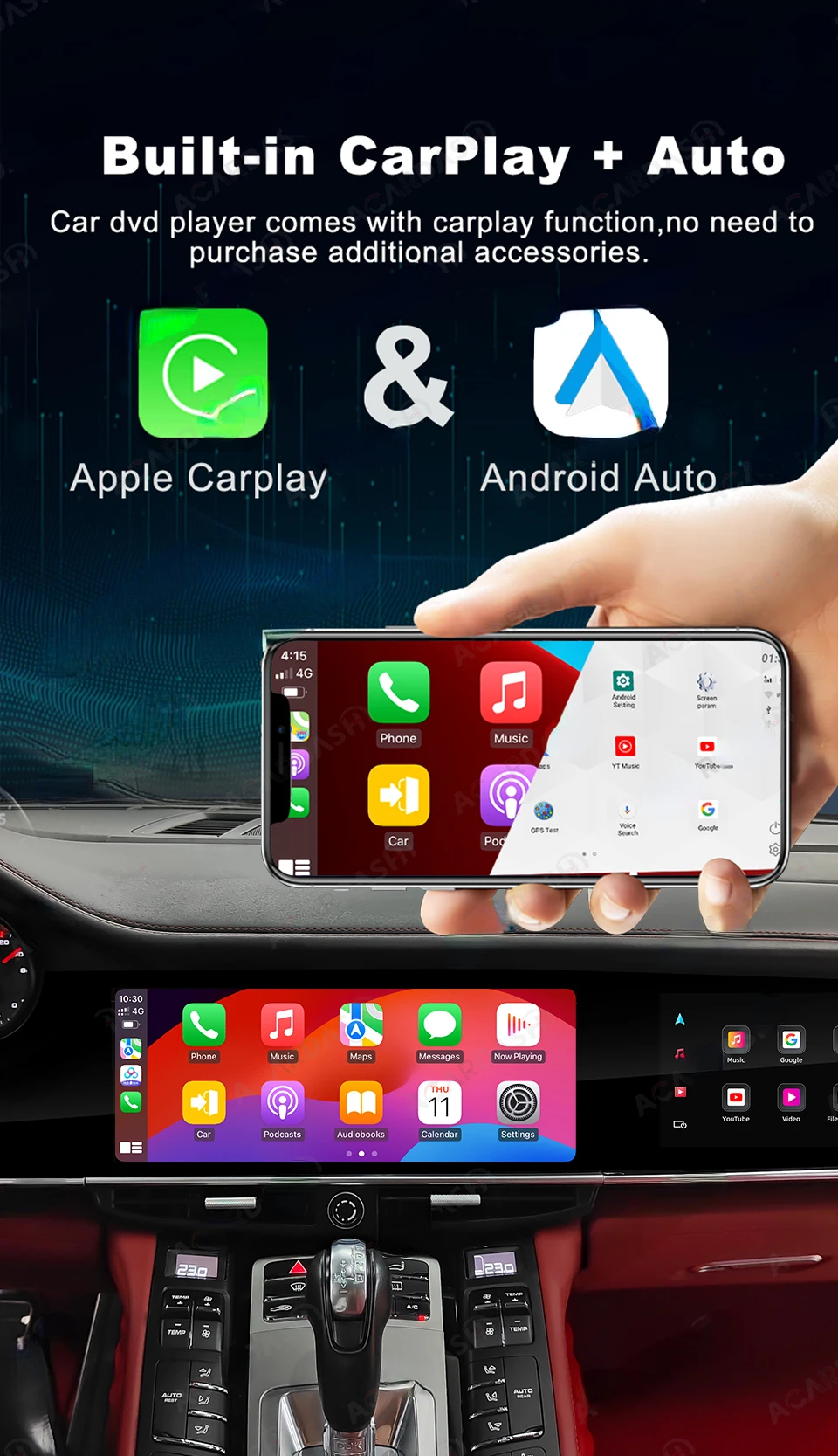 ACARDASH-reproductor Multimedia con pantalla táctil Dual para coche, Radio estéreo con Android, 12,3 pulgadas, Carplay, Porsche Panamera, 2010-2016