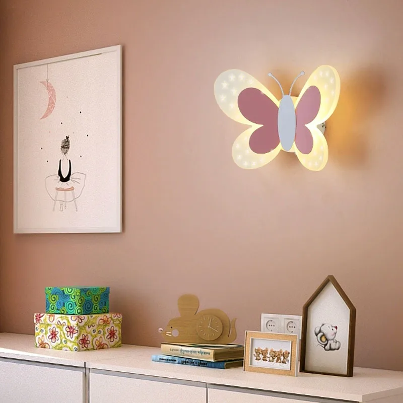 Butterfly Wall Lamp For Children's 3 Colours Light Room Girls with Switch Dimmable Decorative Lamp Wall Light for Baby Bedroom