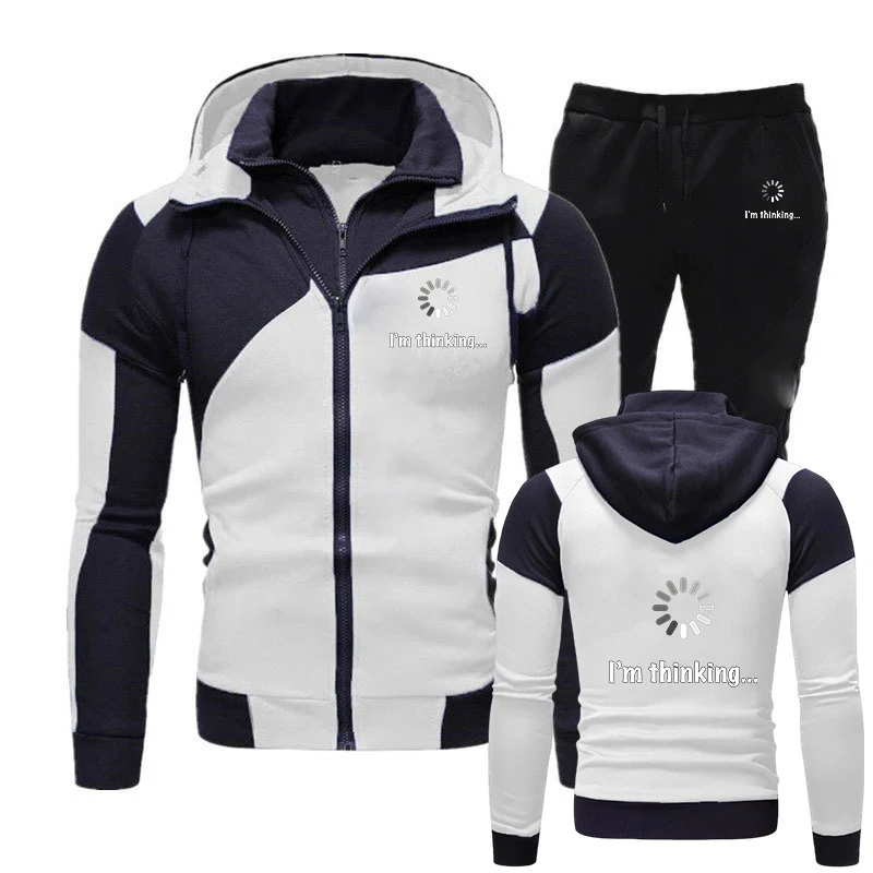 2025 Primavera e autunno Uomo I'm Thinking Divertente logo Stampa Cerniere multiple Felpe con cappuccio con coulisse Pantaloni sportivi Tute