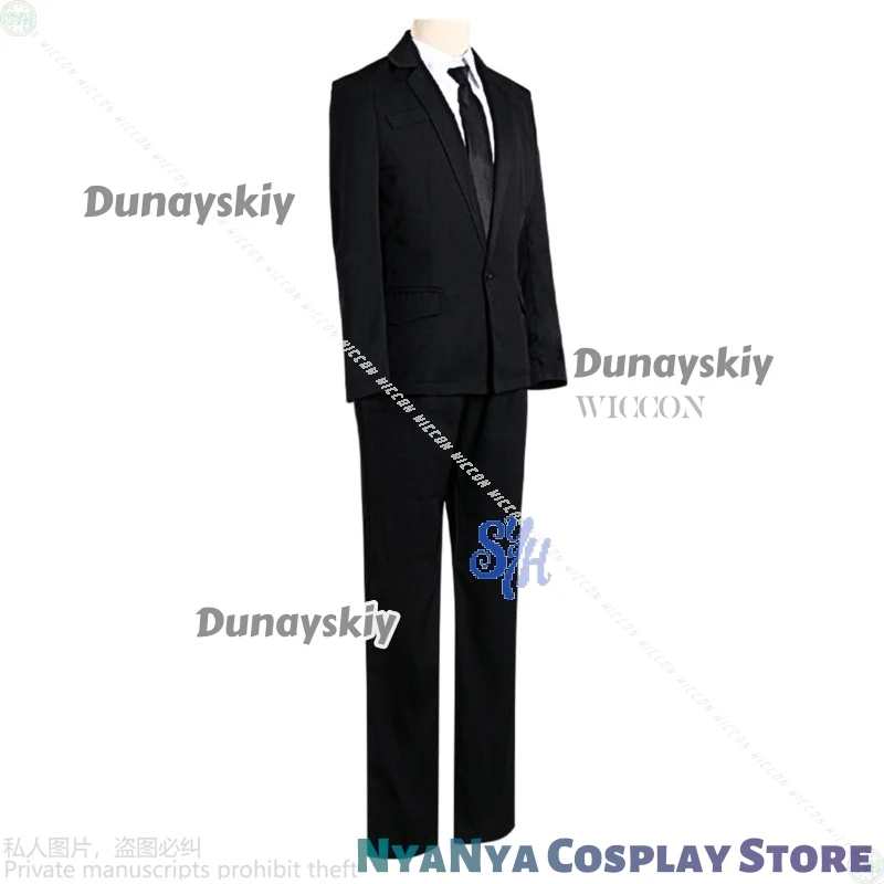 ชุดคอสเพลย์โรลันด์จากอนิเมะเกม Library of Ruina เสื้อโค้ทสีดำ กางเกง เนคไท หน้ากากสยองขวัญ ถุงมือ สำหรับงานปาร์ตี้ฮาโลวีน คริสต์มาส และคอสเพลย์