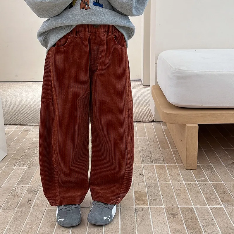 Corduroy Wide Leg Pants Soft Skin Friendly Loose Korean Style Casual Trousers For Boys Girls Multiple Colors