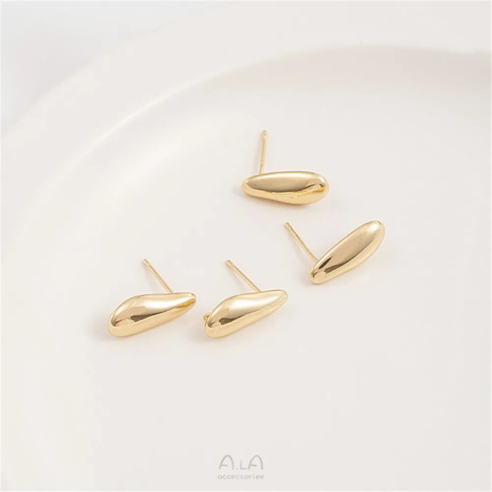 

14K Gold Color Plating Brass Smooth Oval Melon-shaped Earrings with Hanging 925 Silver Needle Diy Ear Jewelry Materials