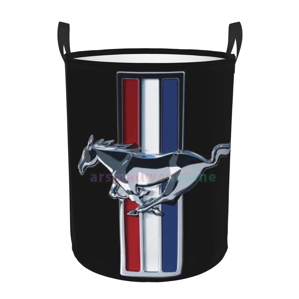 Ford Mustang Logo Round Laundry Hamper Storage Basket Toys Clothes Organizer Bin for Home Bathroom Bedroom Dorm Nursery