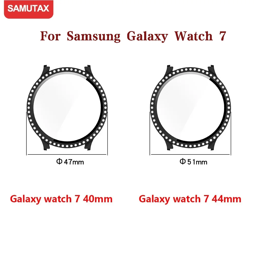 Case for Samsung Galaxy Watch 7 6 5 4 40mm 44mm Screen Protector PC Bumper Tempered Glass Diamond Integrated Protective Case