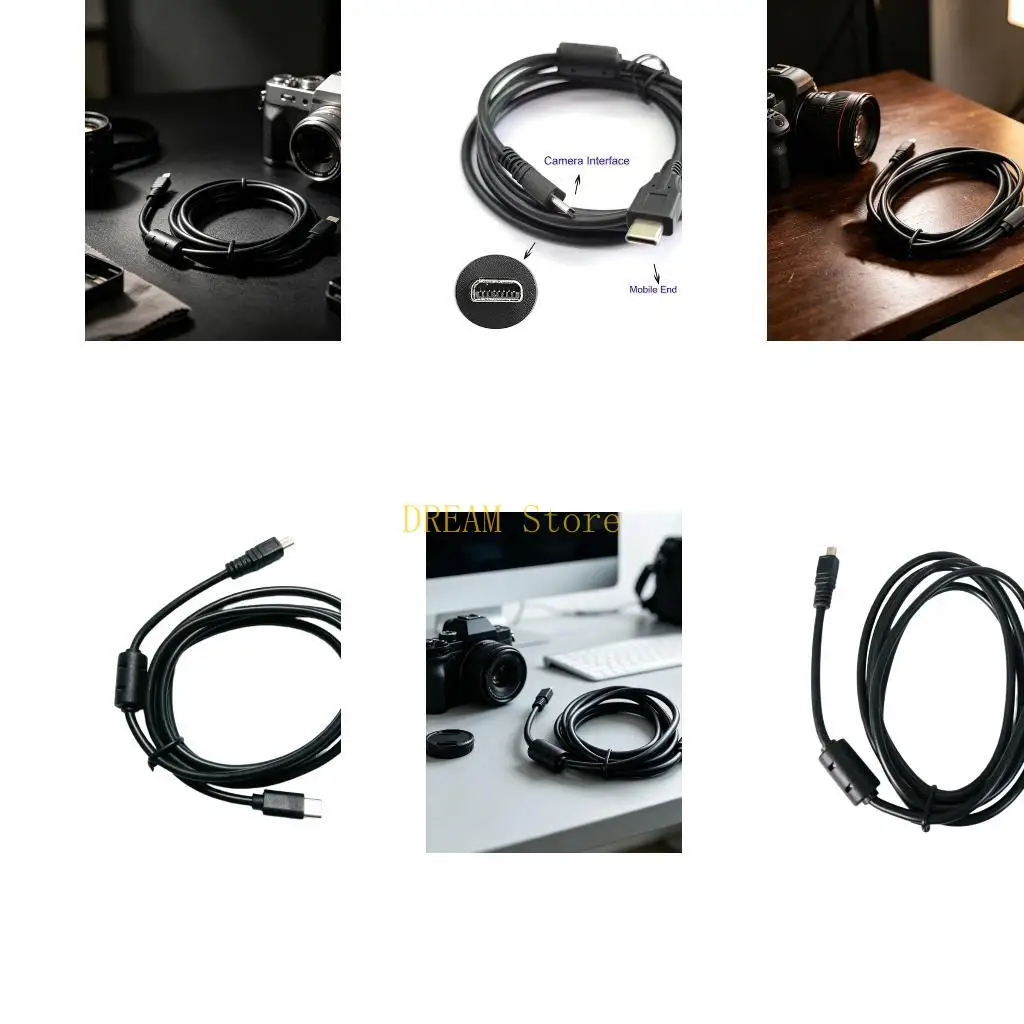 Camera Photo and Video Transfer Cable, Mini 8-Pin Male to USB Type C Male End with a Black PVC Covering and Charging Connection