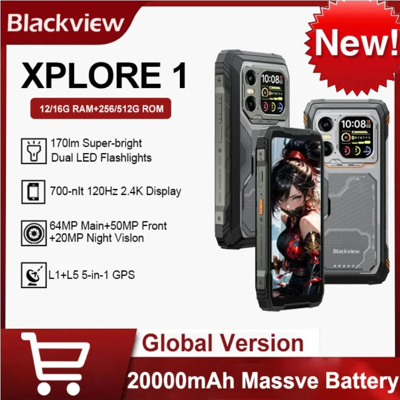 Blackview XPLORE 1 5G هاتف محمول خارجي أندرويد 15 20000mAh مقاوم للماء هاتف ذكي متين شاشة 6.78 بوصة 2.4K 12/16G + 256/512G