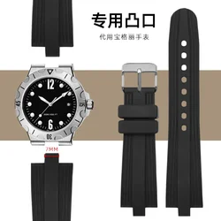 For Bvlgari Diagono Raised Mouth Waterproof Sweat-Proof Silicone Watch Strap Male 22 * 7mm Black Watchband Accessories