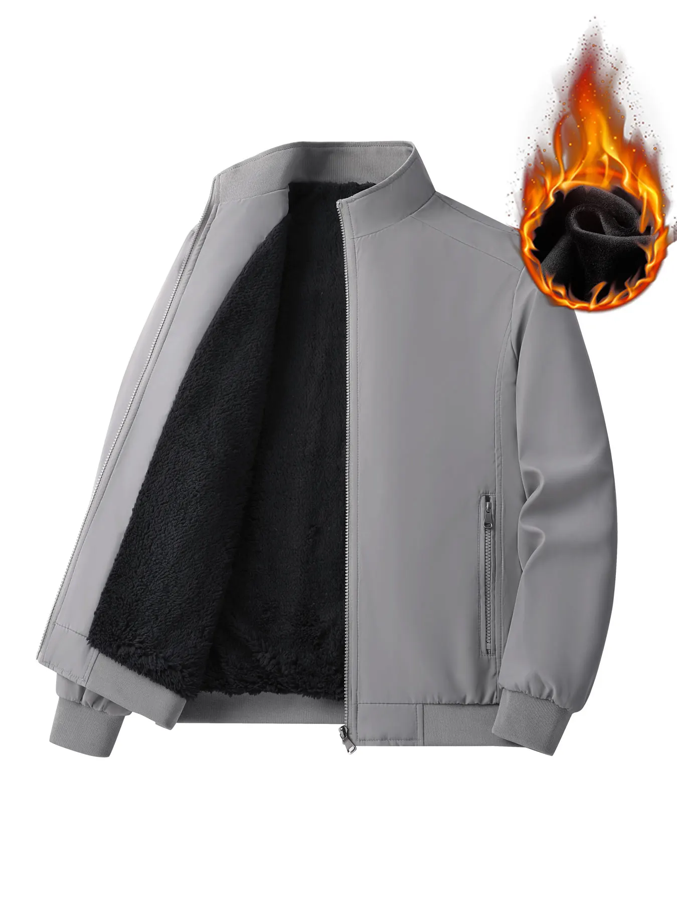 Winter Men's Fashionable Casual Cotton Jacket Outdoor Sports Casual Warm Fleece-Lined Coat Men's Solid Color Stand Collar Thickened Jacket Cotton Clothing