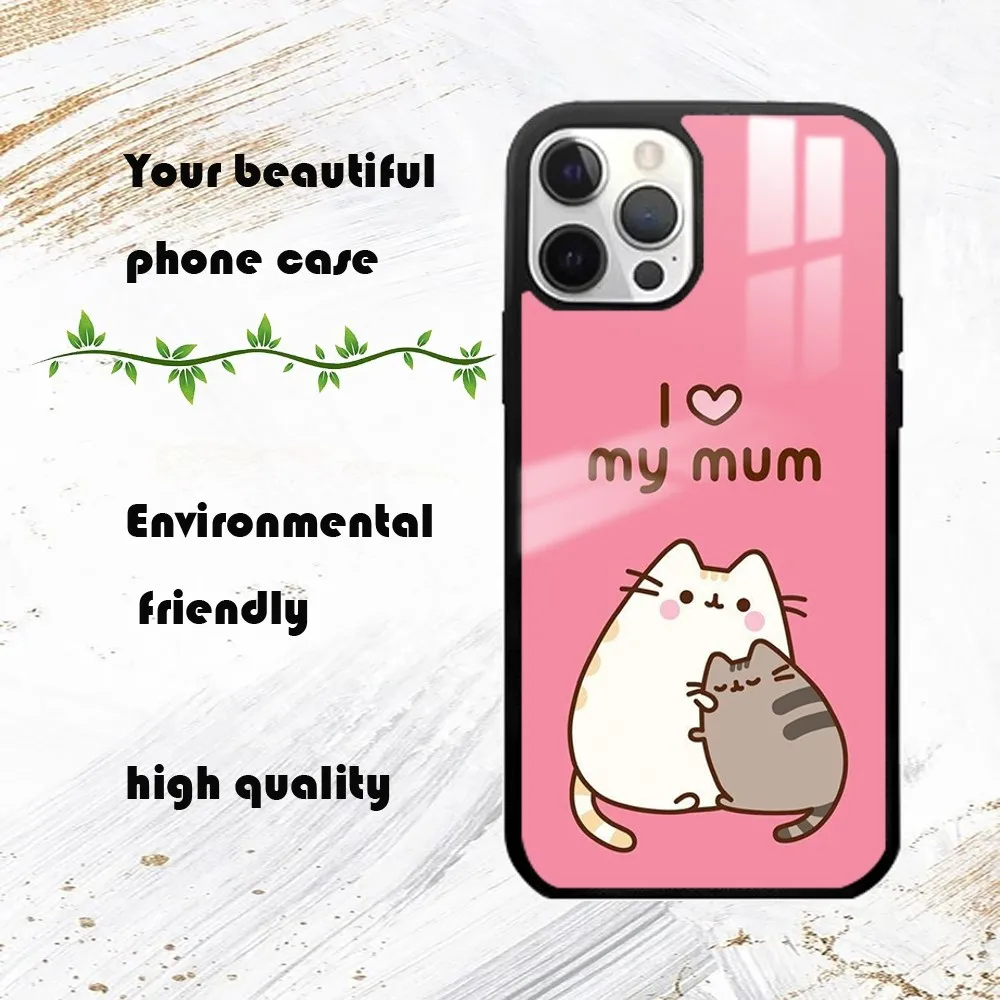 Cartoon P-Pusheens Cute Cat IMD Phone Case For iPhone 16 15 14 13 12 11 Pro Max Plus Mini PC Fashion mirror phone case