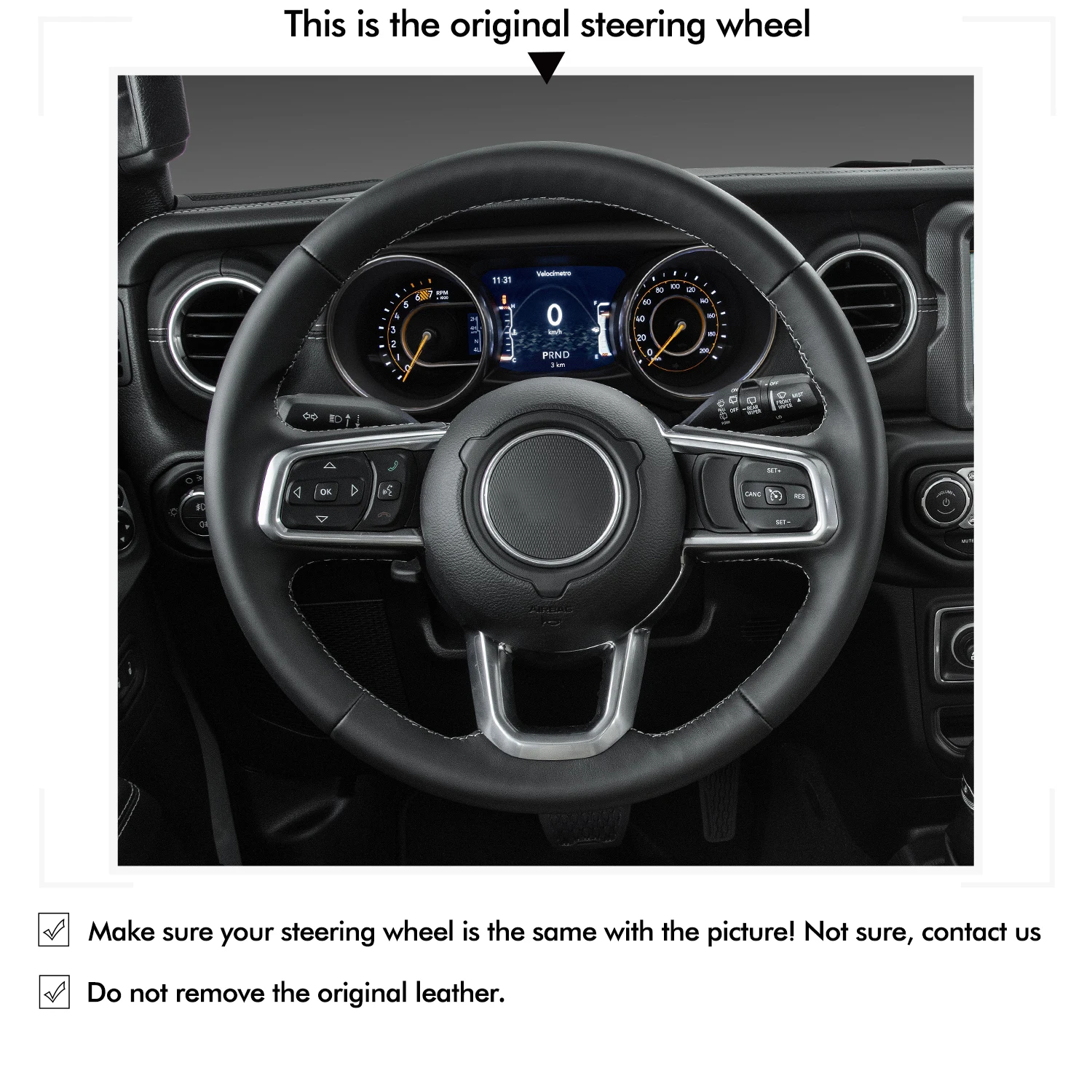 Mewant Black Genuine Leather Car Steering Wheel Cover for Jeep Gladiator (JT) Wrangler (JL) Wrangler Unlimited