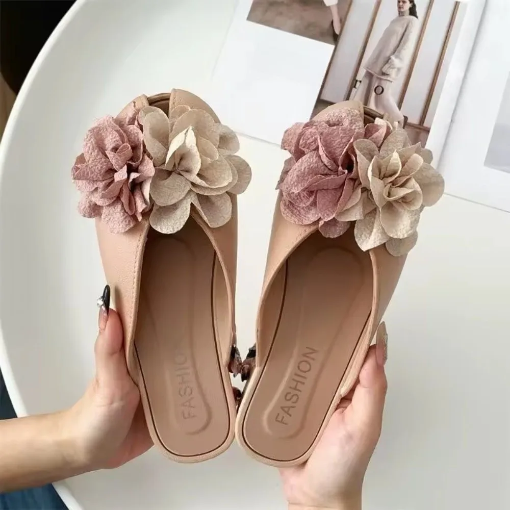 3D Flowers Women's Slippers Sweet French Style Summer Beach Sandals Versatile Lightweight Platform Slippers Everyday Outfits