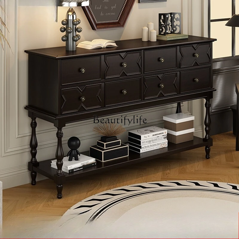 

American pure solid wood entrance cabinet entrance table, living room with pumping retro entrance table