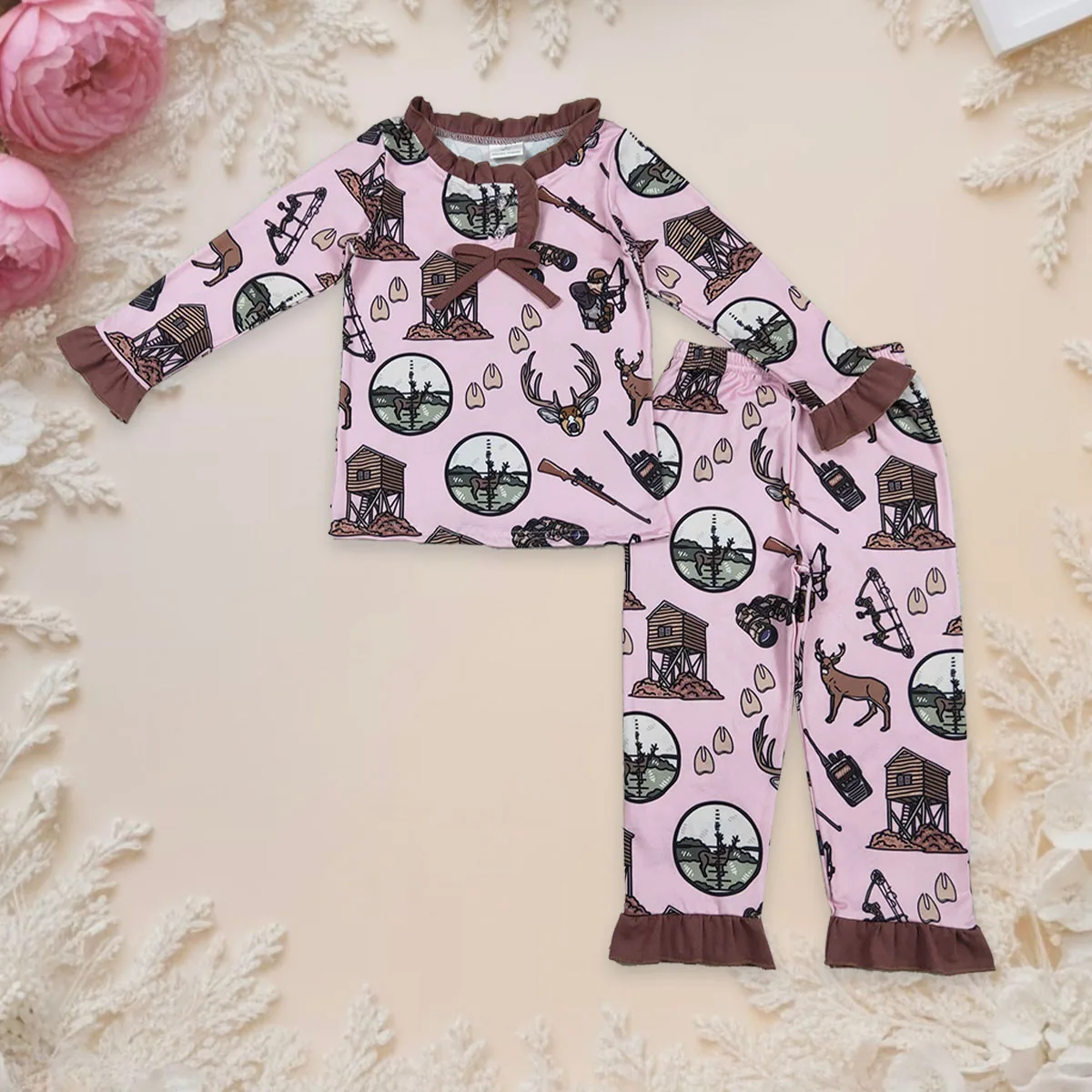 Baby Girl Long Sleeve Deer Hunting Shirt Pajamas Set Children Sleepwear Western Kids Pants Toddler Two Pieces Outfit Wholesale