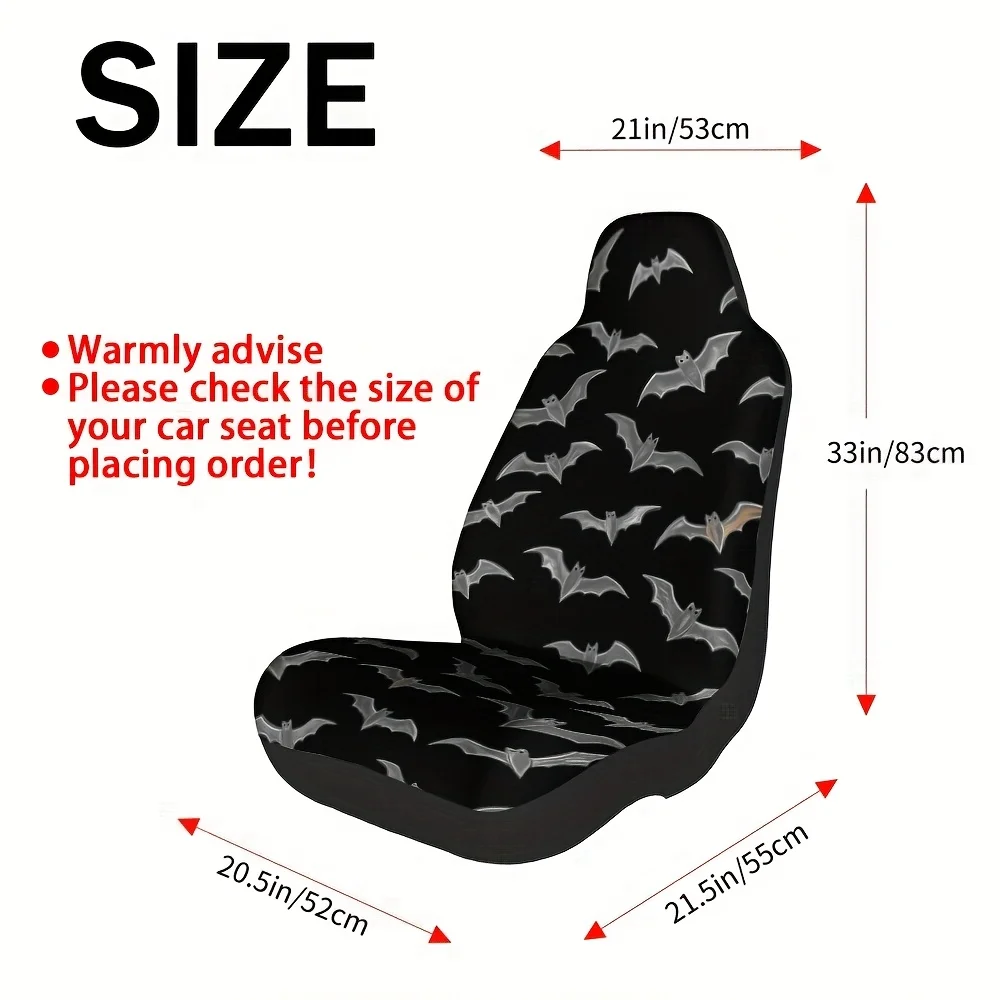 2pcs, Bat Silhouette Halloween Dark Art Print Decorative Car Seat Covers, Comfortable Washable Material, Universal Fit Adds Eleg